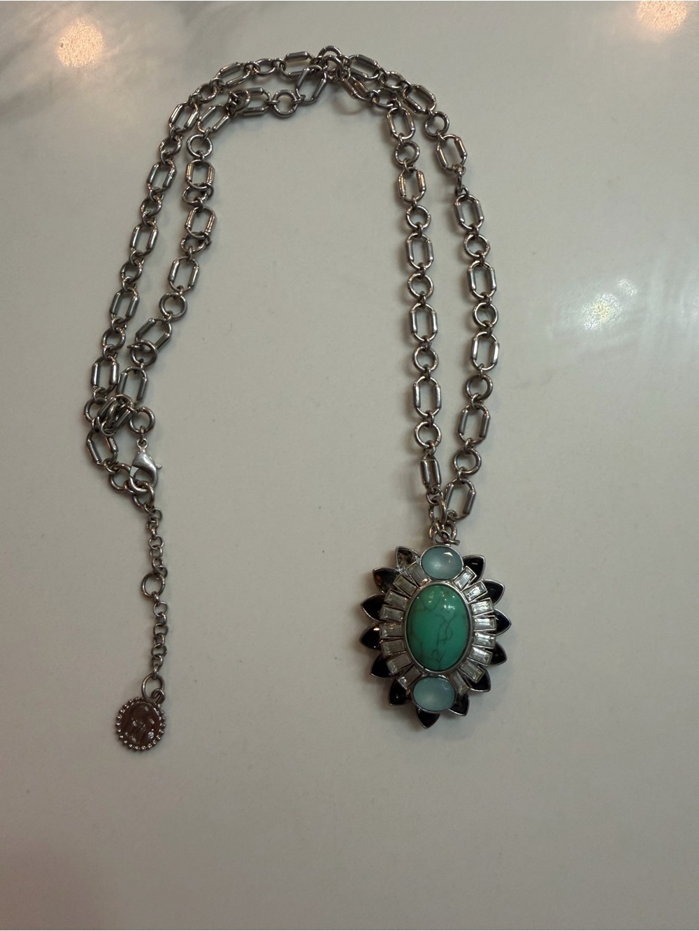 Jessica Simpson Silver-Tone Turquoise & Black Sunburst Pendant Necklace